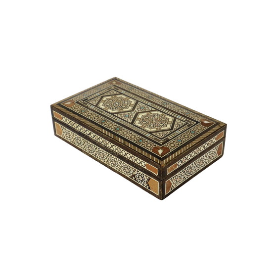 Image 1 of Inlaid Wooden Syrian Jewelery Jewelery Box Mosaic Bone Mother Of Pearl