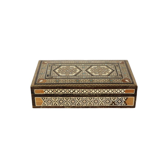 Image 1 of Inlaid Wooden Syrian Jewelery Jewelery Box Mosaic Bone Mother Of Pearl