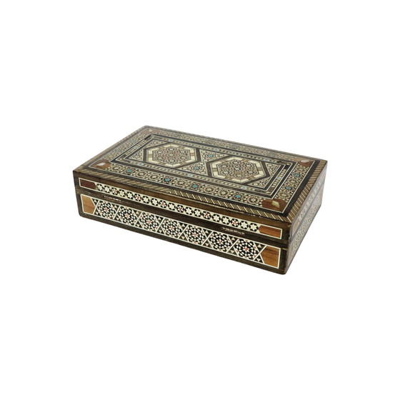 Image 1 of Inlaid Wooden Syrian Jewelery Jewelery Box Mosaic Bone Mother Of Pearl