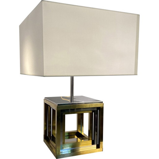 Vintage chrome steel and brass table lamp by Romeo Rega, Italy 1970