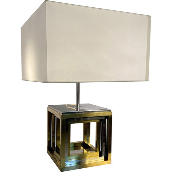 Image 1 of Vintage chrome steel and brass table lamp by Romeo Rega, Italy 1970