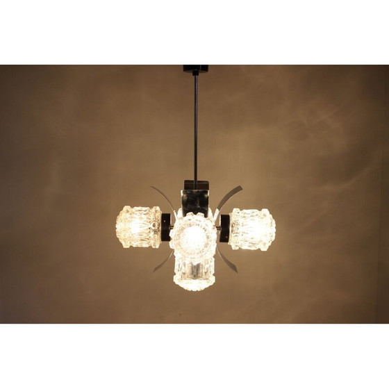 Image 1 of Lampadario vintage in acciaio e vetro, Cecoslovacchia