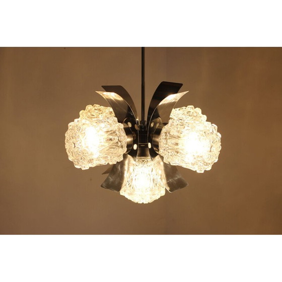 Image 1 of Lampadario vintage in acciaio e vetro, Cecoslovacchia