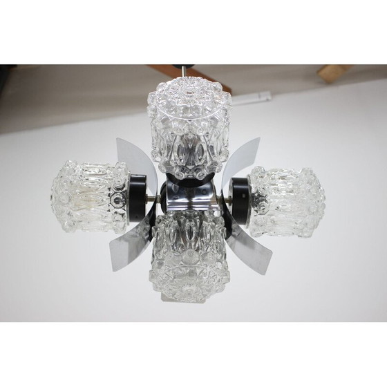 Image 1 of Lampadario vintage in acciaio e vetro, Cecoslovacchia