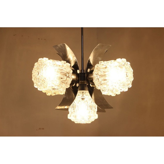 Image 1 of Lampadario vintage in acciaio e vetro, Cecoslovacchia