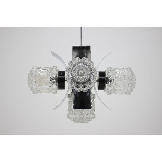 Image 1 of Lampadario vintage in acciaio e vetro, Cecoslovacchia