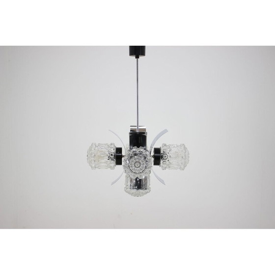 Image 1 of Lampadario vintage in acciaio e vetro, Cecoslovacchia