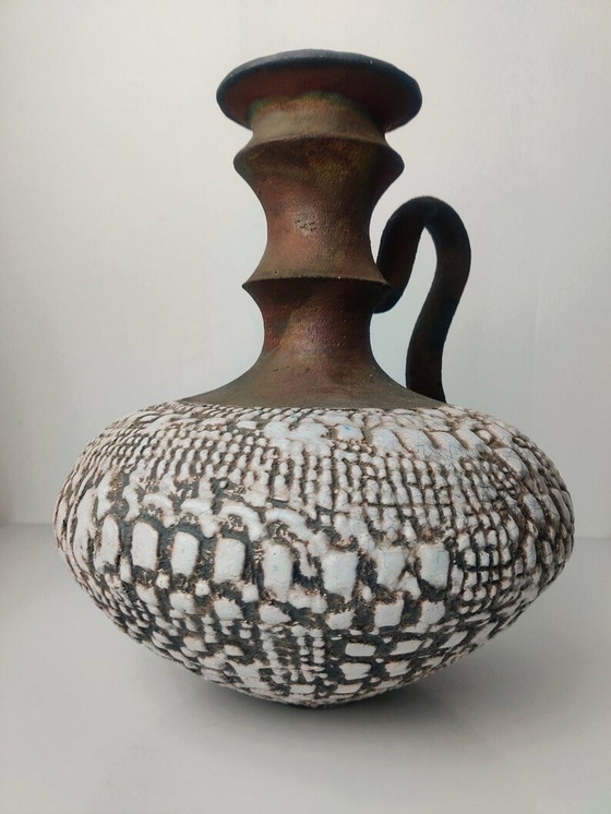 Image 1 of Signed Glazed Ceramic Pitcher Vase