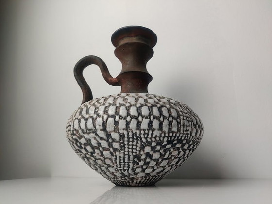 Image 1 of Signed Glazed Ceramic Pitcher Vase