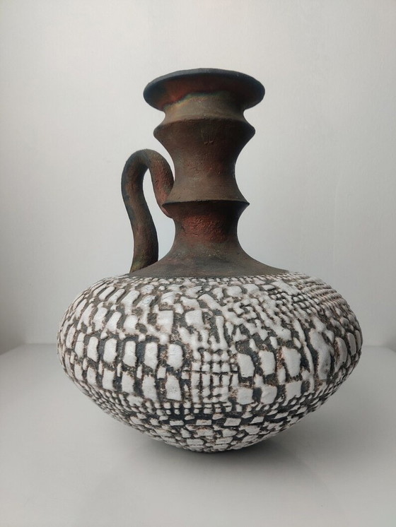 Image 1 of Signed Glazed Ceramic Pitcher Vase