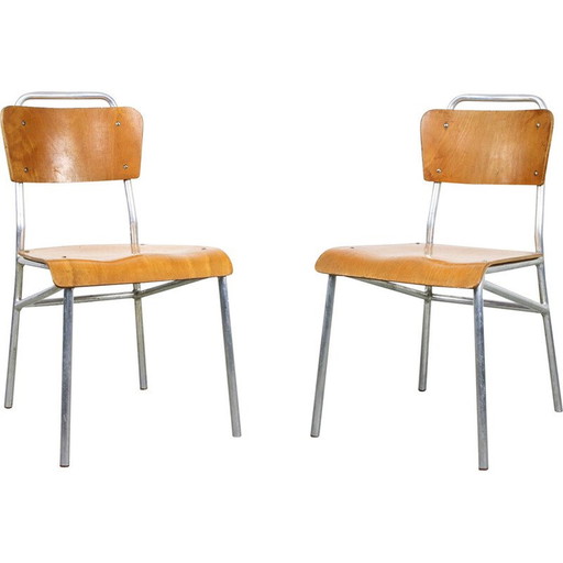 Pair of mid-century plywood and aluminum chairs