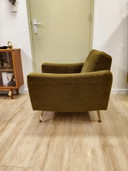 Vintage Armchair Chair Ribbed Fabric Green Brass