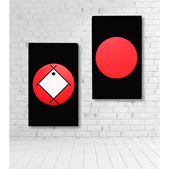 Image 1 of Pair of vintage Led illuminated signs painted in black, white and red, Italy 2000