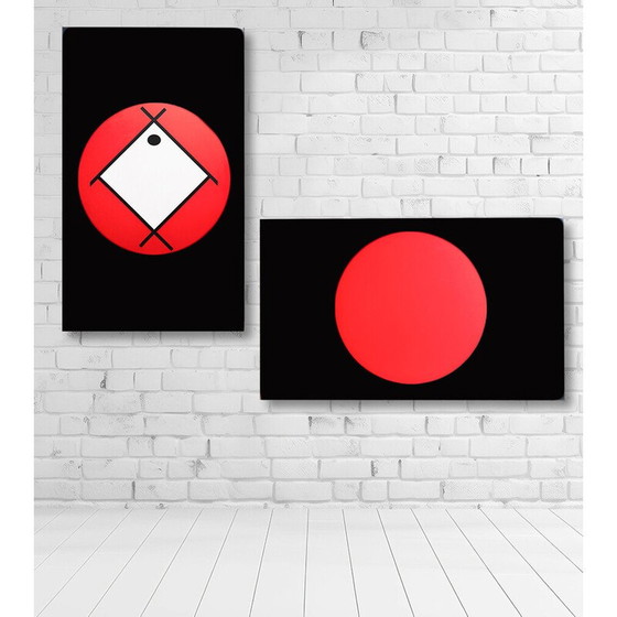 Image 1 of Pair of vintage Led illuminated signs painted in black, white and red, Italy 2000