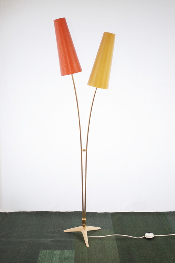 Image 1 of Lampada da terra vintage in fibra di vetro e ottone