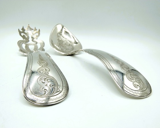 Image 1 of Biedermeier silver salad set, A.A. Kalberg, 's-Hertogenbosch