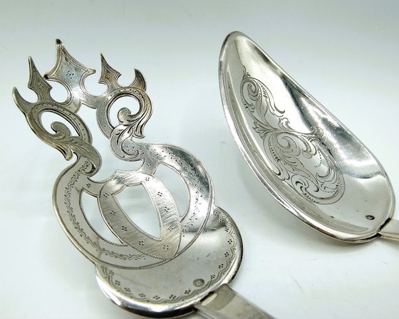 Image 1 of Biedermeier silver salad set, A.A. Kalberg, 's-Hertogenbosch