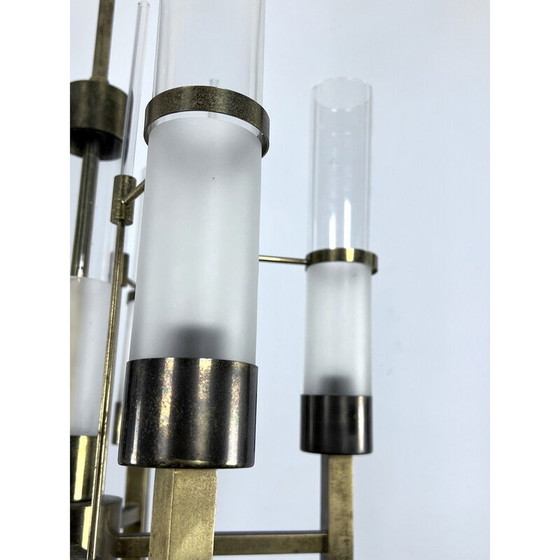 Image 1 of Vintage brass and glass chandelier for Sciolari, Italy 1960