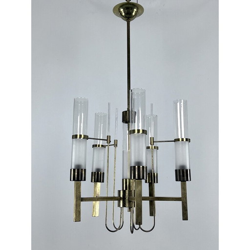 Vintage brass and glass chandelier for Sciolari, Italy 1960