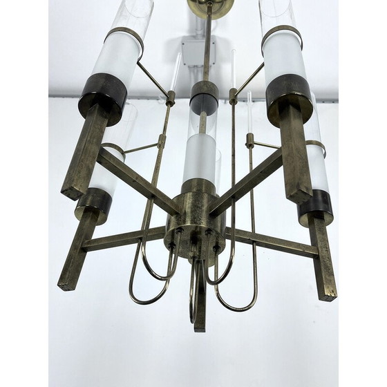 Image 1 of Vintage brass and glass chandelier for Sciolari, Italy 1960