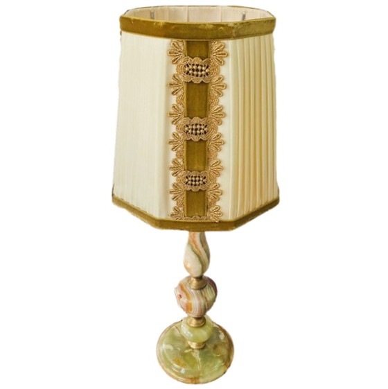 Image 1 of Vintage marble lamp base with baroque lampshade