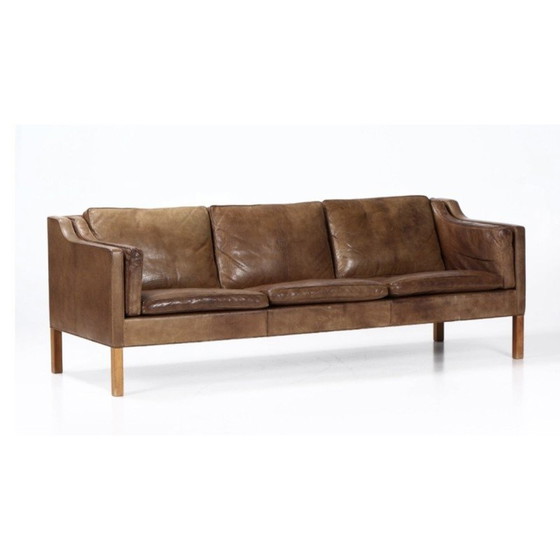 Image 1 of Vintage 3-seater sofa model 2213 in brown leather by Borge Mogensen for Fredericia, 1963