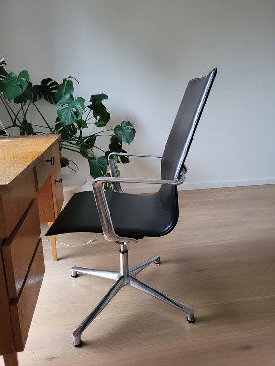 Image 1 of Icf Office Chair, Model Kuna. High Back, Swivel Chair With 4 Legs. Chair Materials: Brown Leather And Aluminum