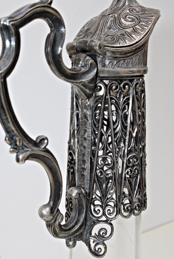 Image 1 of Antique Crystal Glass And Silver Openwork Metal Ewer - Circa 1930