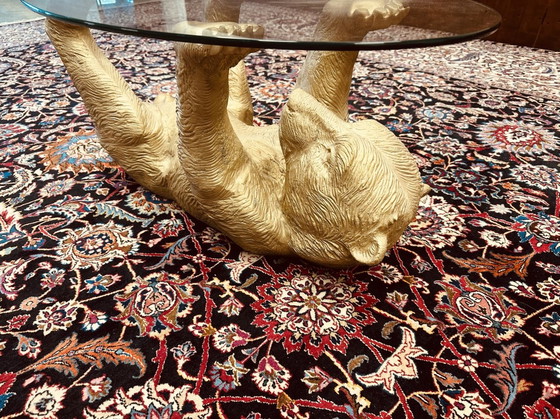 Image 1 of Table basse vintage en bronze avec plateau en verre poli