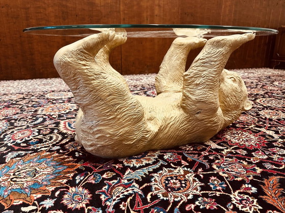 Image 1 of Vintage Bronze Bear Coffee Table with Polished Glass Plate
