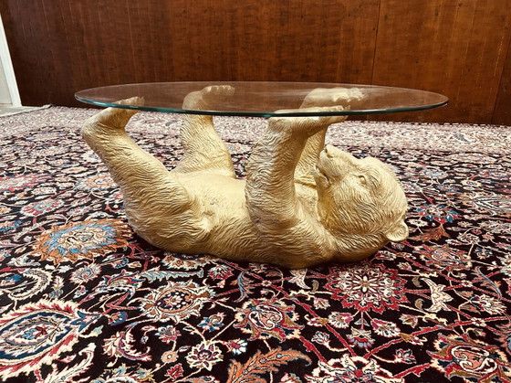 Image 1 of Vintage Bronze Bear Coffee Table with Polished Glass Plate