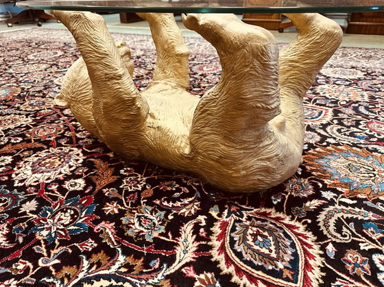 Image 1 of Table basse vintage en bronze avec plateau en verre poli