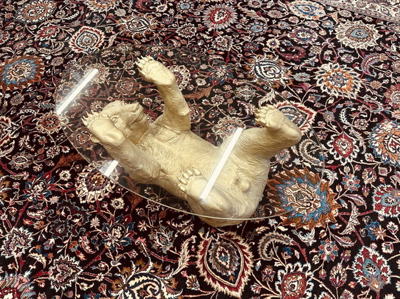 Image 1 of Table basse vintage en bronze avec plateau en verre poli