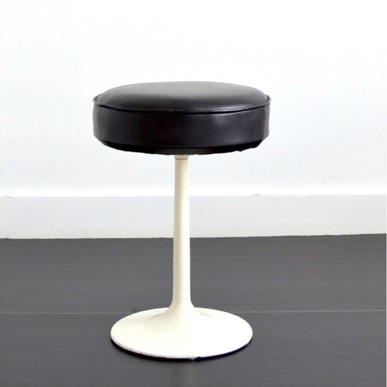 Image 1 of Vintage stool in brown leather and cast aluminum, 1970