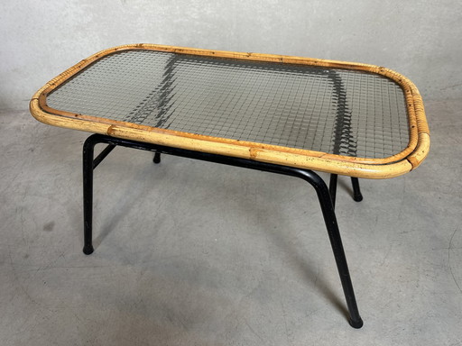 Vintage Coffee Table - Bamboo And Wire Glass