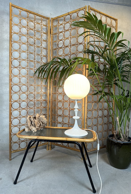 Vintage Coffee Table - Bamboo And Wire Glass