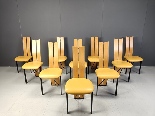 Set Of 10 Post Modern Italian Dining Chairs, 1980S 