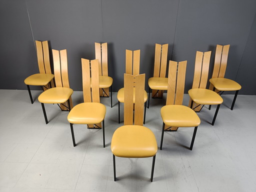 Set Of 10 Post Modern Italian Dining Chairs, 1980S 