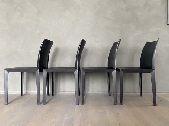 Image 1 of 4x Black Leather Lola Chairs From Poltrona Frau