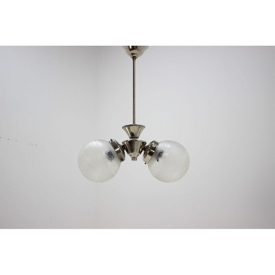 Image 1 of Lampadario vintage in vetro e metallo per Napako, Cecoslovacchia, 1930