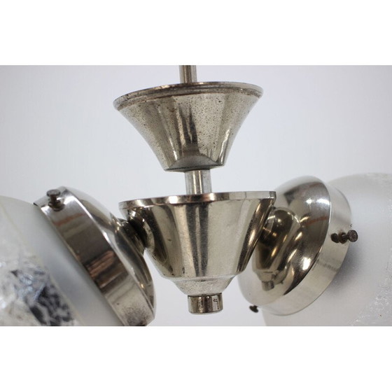 Image 1 of Lampadario vintage in vetro e metallo per Napako, Cecoslovacchia, 1930