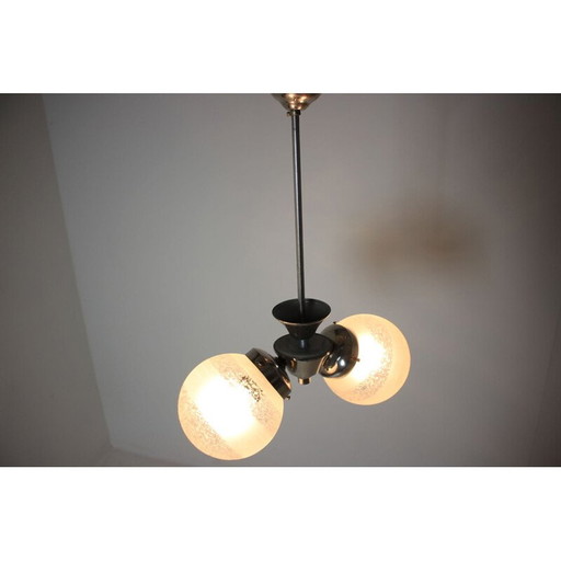 Vintage glass and metal chandelier for Napako, Czechoslovakia 1930