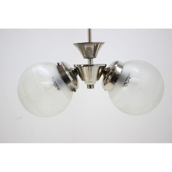 Image 1 of Lampadario vintage in vetro e metallo per Napako, Cecoslovacchia, 1930