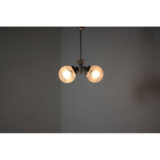 Vintage glass and metal chandelier for Napako, Czechoslovakia 1930