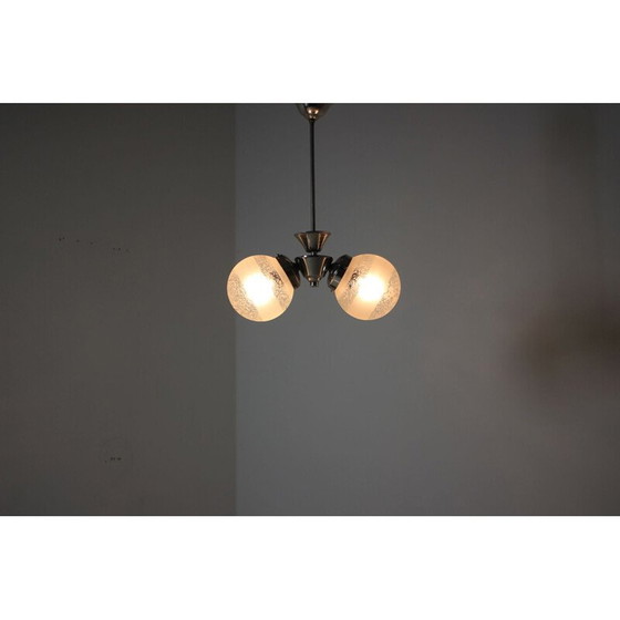 Image 1 of Lampadario vintage in vetro e metallo per Napako, Cecoslovacchia, 1930