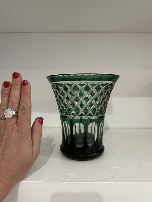 Dark Green Cut Crystal Vase Val Saint Lambert