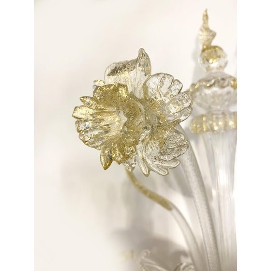 Image 1 of Contemporary Floral Transparent-Gold "Ca' Rezzonico" Murano Glass Wall Sconce