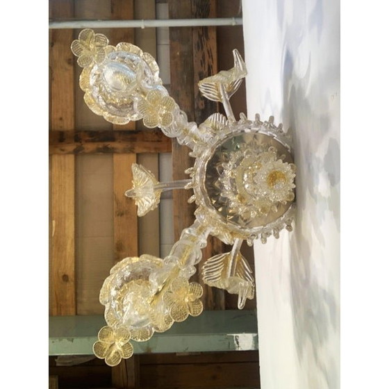 Image 1 of Contemporary Floral Transparent-Gold "Ca' Rezzonico" Murano Glass Wall Sconce