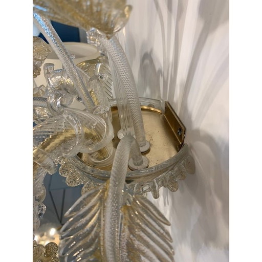 Contemporary Floral Transparent-Gold "Ca' Rezzonico" Murano Glass Wall Sconce