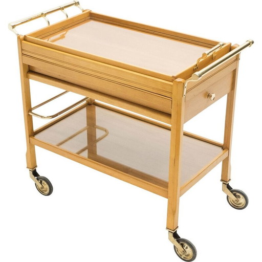 Vintage steel mirror trolley by Jacques Adnet 1940